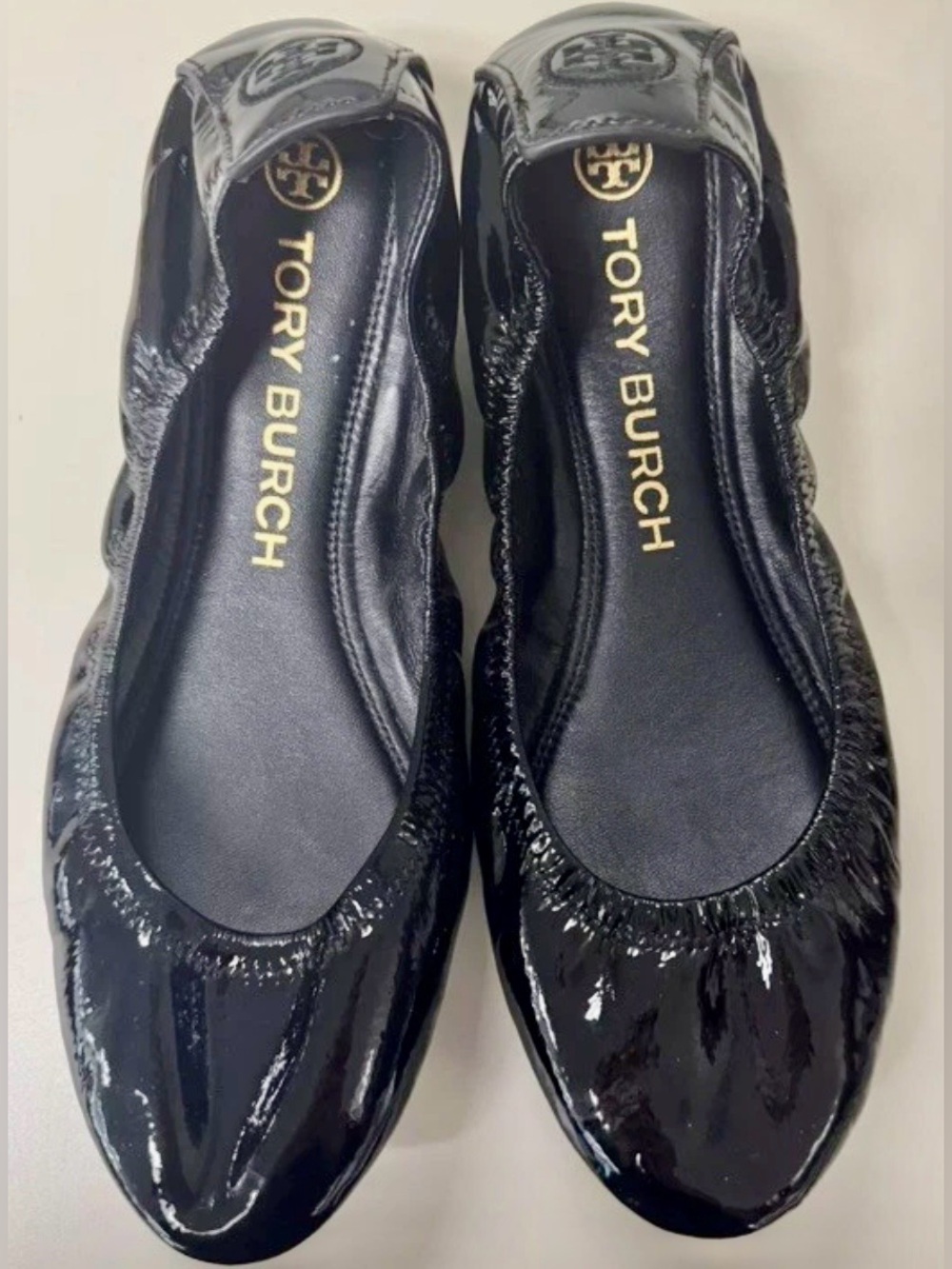 Tory Burch Eddie Black Patent Leather Ballet Flats Shoes Size 7.5